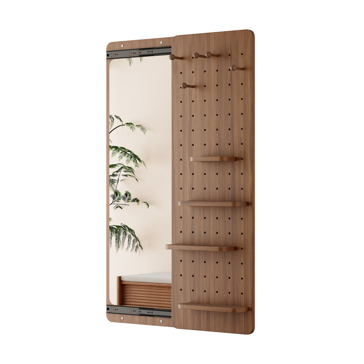Wall Mounted Full Length Mirror With Shelf And Hook