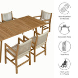 7-Piece Extendable Outdoor Teak and Rope Dining Set with Armchairs – Natural Finish - Outdoor - Alpine Outlets