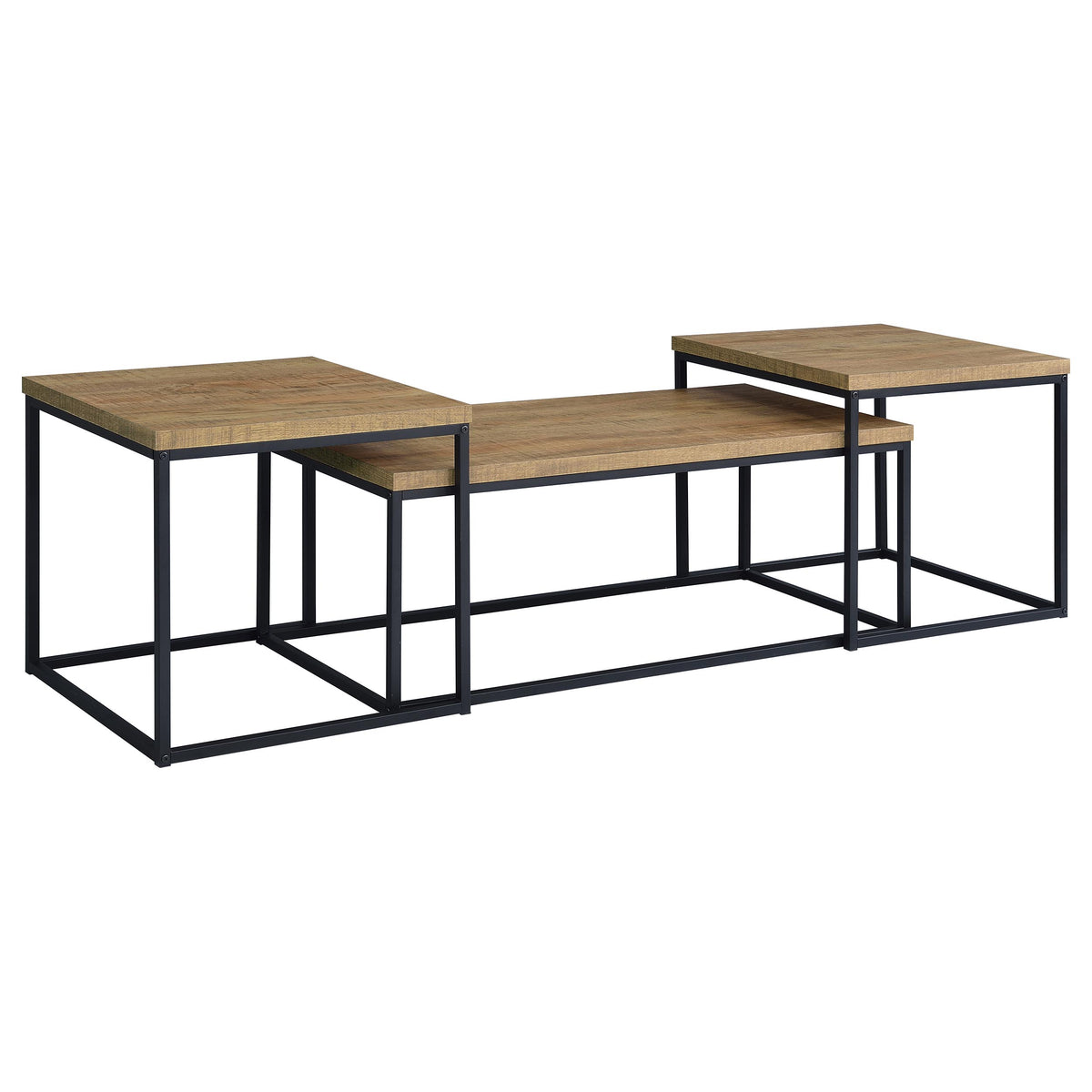Straden 3-Piece Coffee Table Set, Mango Wood and Black Metal