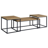 Straden 3-Piece Coffee Table Set, Mango Wood and Black Metal