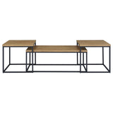 Straden 3-Piece Coffee Table Set, Mango Wood and Black Metal