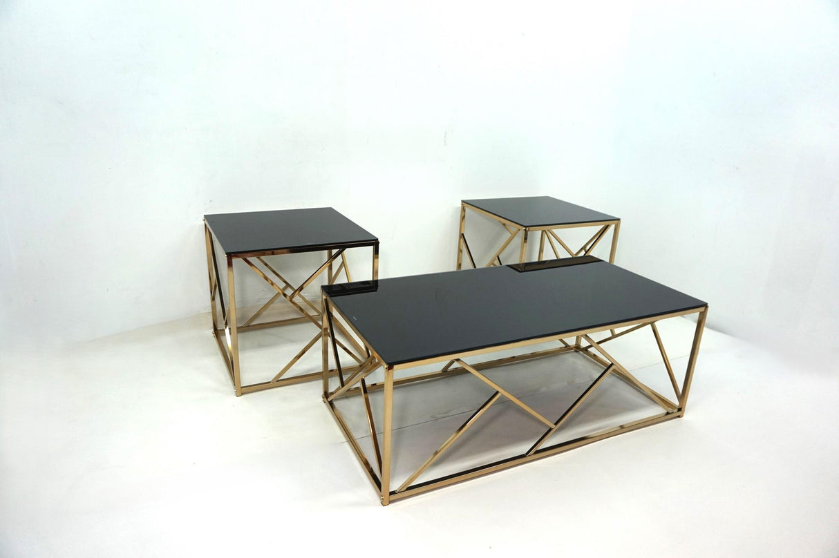 Gold Metal and Glass Coffee Table and End Table Set