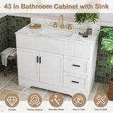 Bathroom Vanity Set, Fluted Cabinet, Soft Close Doors, 3 Faucet Holes, Sink Included - White