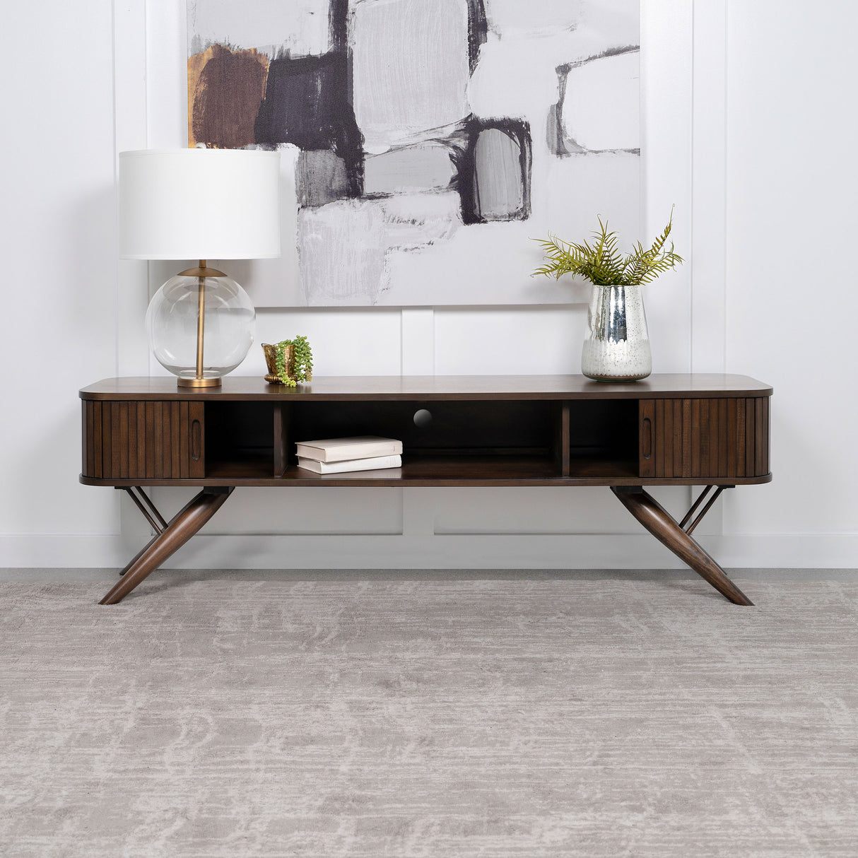 Valna Wood 71-inch TV Stand with Sliding Doors Walnut