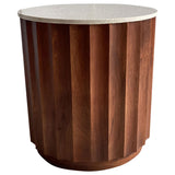 Mango Wood & Marble End Table in Brown and White