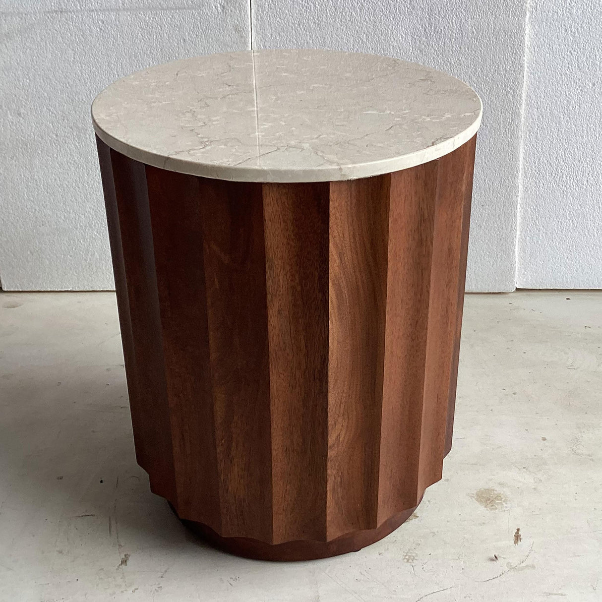 Mango Wood & Marble End Table in Brown and White