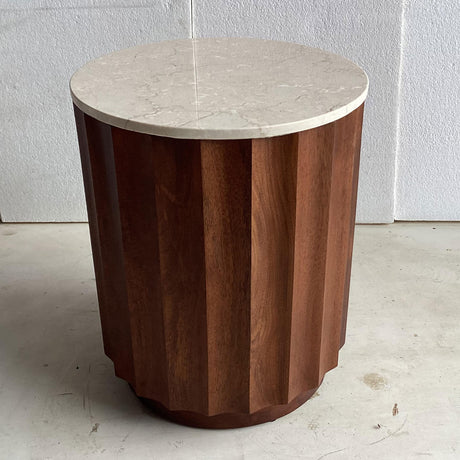 Mango Wood & Marble End Table in Brown and White