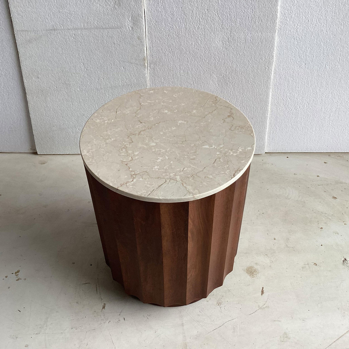 Mango Wood & Marble End Table in Brown and White