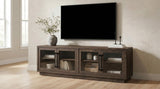 79" TV Stand with Glass Doors in Dark Rustic Mango