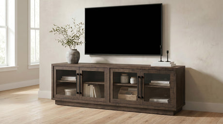79" TV Stand with Glass Doors in Dark Rustic Mango