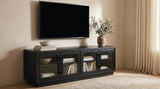 79" Black Glass & MDF TV Stand with Soft-Close Doors