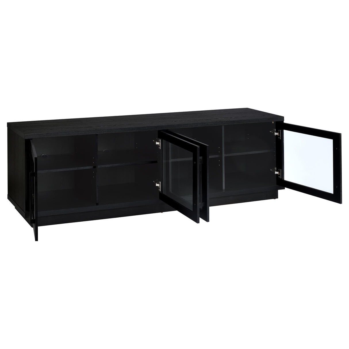 79" Black Glass & MDF TV Stand with Soft-Close Doors