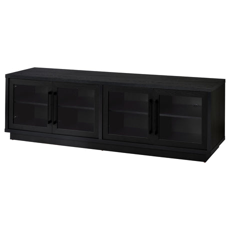 79" Black Glass & MDF TV Stand with Soft-Close Doors