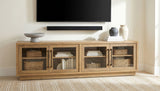 79" Golden Oak TV Stand with Glass Doors and Storage