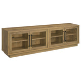 79" Golden Oak TV Stand with Glass Doors and Storage