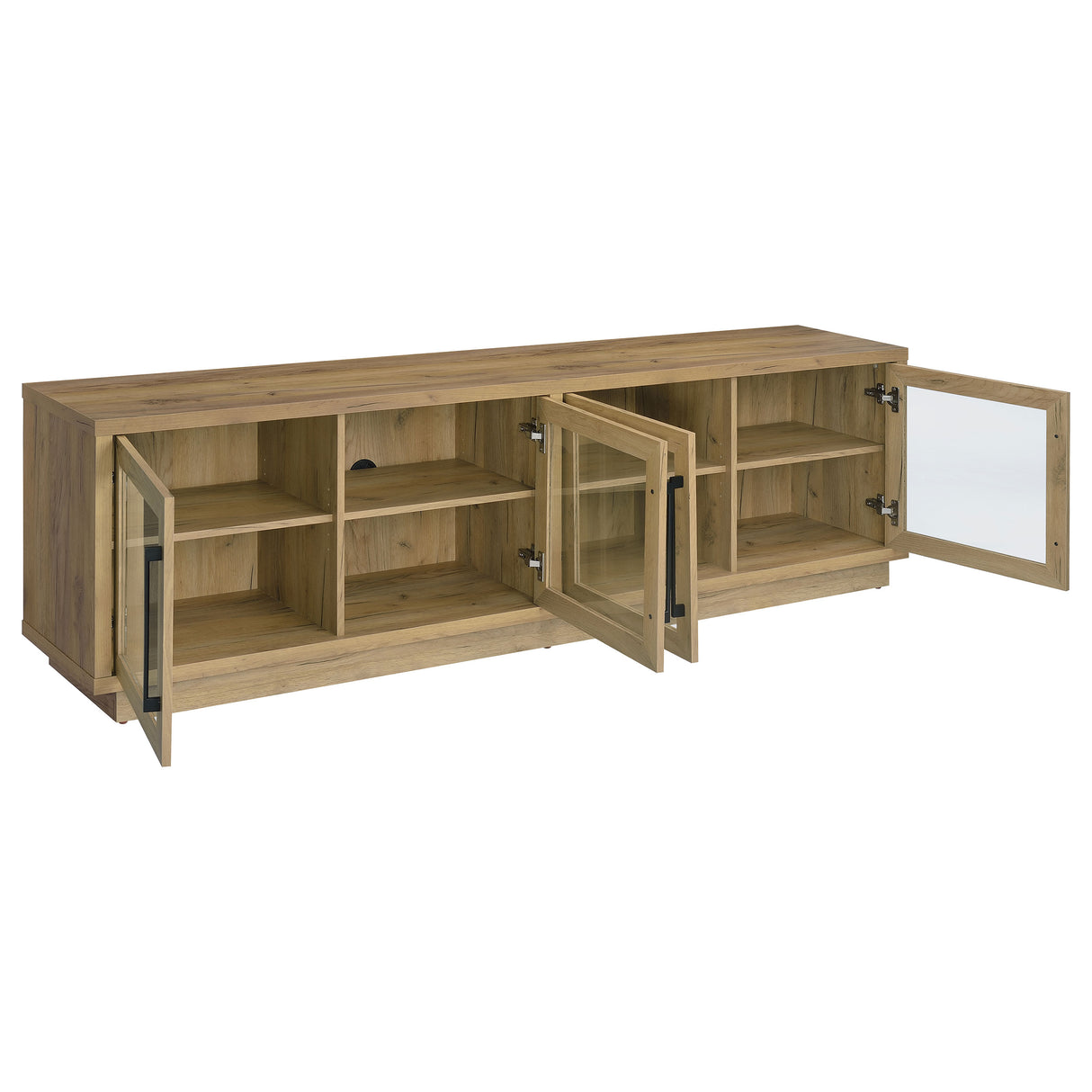79" Golden Oak TV Stand with Glass Doors and Storage