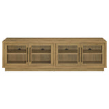 79" Golden Oak TV Stand with Glass Doors and Storage