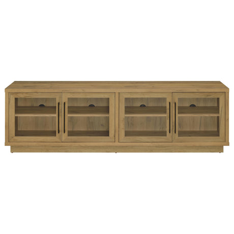 79" Golden Oak TV Stand with Glass Doors and Storage