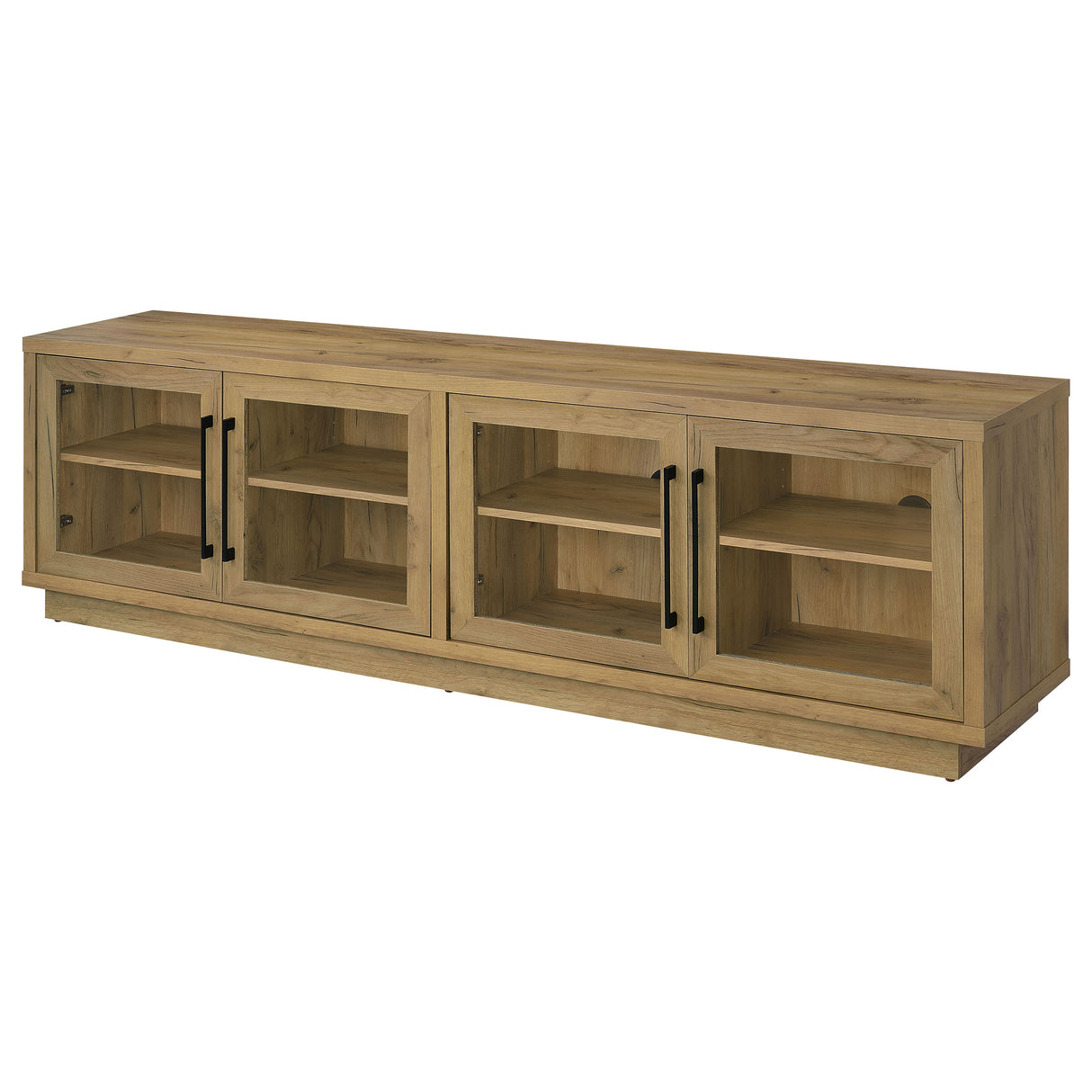 79" Golden Oak TV Stand with Glass Doors and Storage