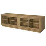 79" Golden Oak TV Stand with Glass Doors and Storage