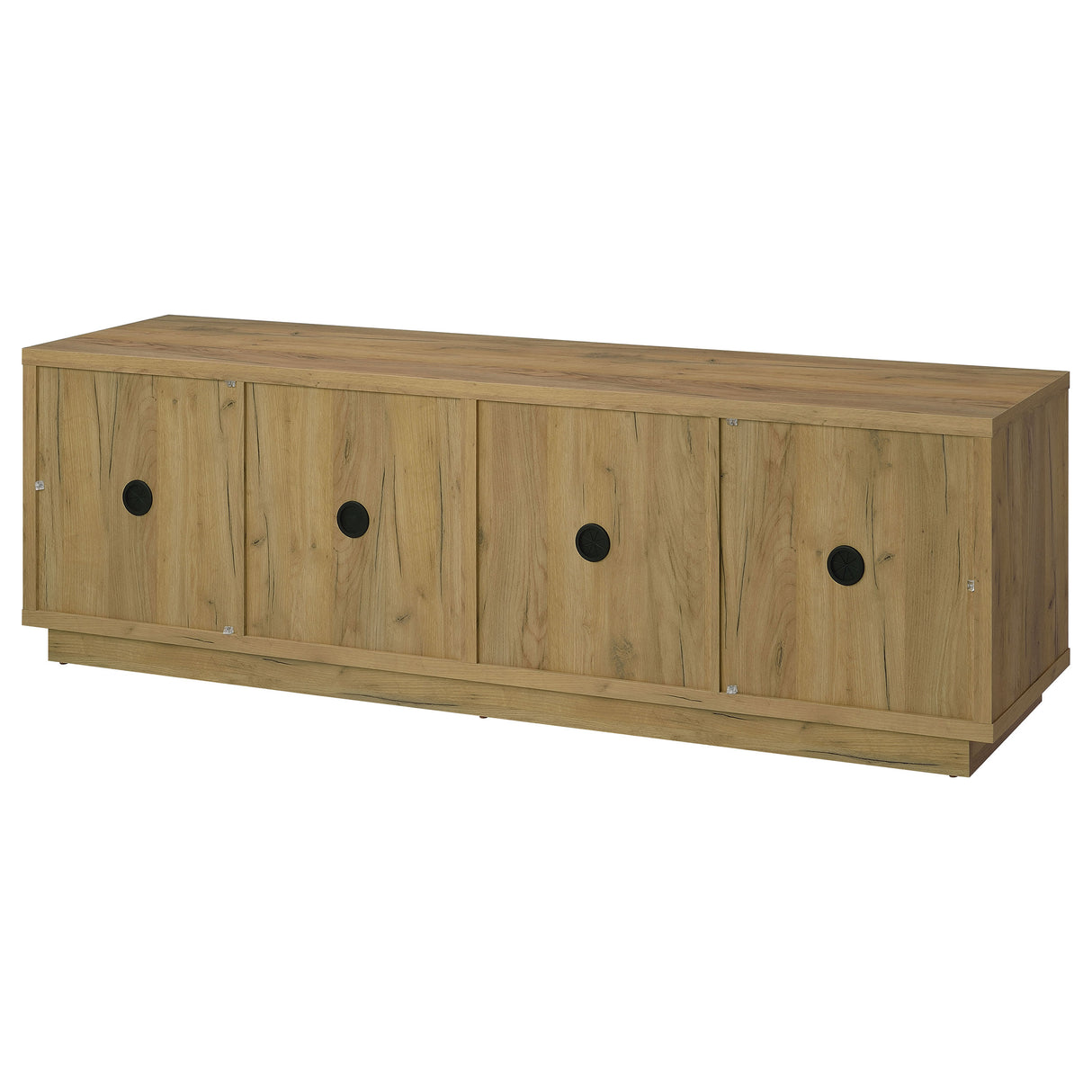 79" Golden Oak TV Stand with Glass Doors and Storage