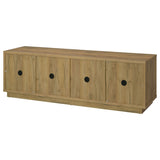 79" Golden Oak TV Stand with Glass Doors and Storage