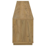 79" Golden Oak TV Stand with Glass Doors and Storage