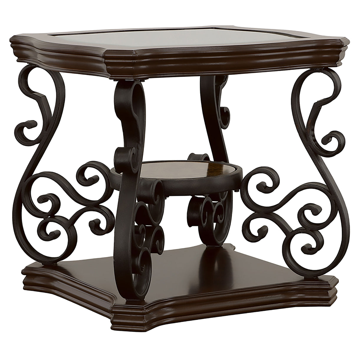 Laney 1-Shelf Glass Top Square End Table Deep Merlot