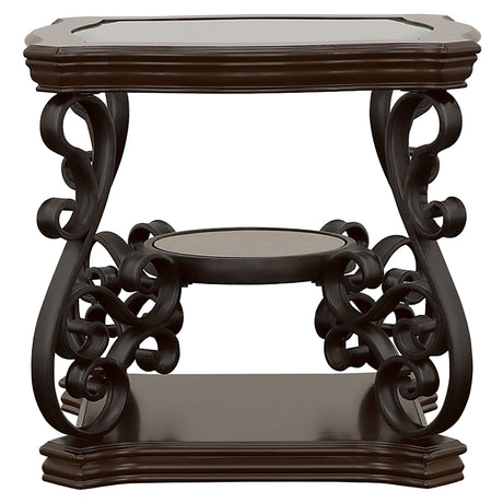 Laney 1-Shelf Glass Top Square End Table Deep Merlot