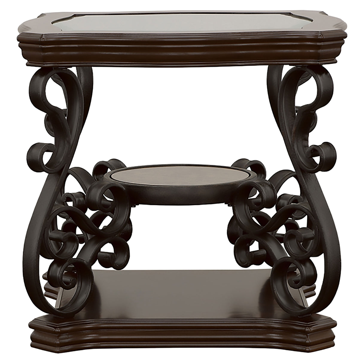 Laney 1-Shelf Glass Top Square End Table Deep Merlot