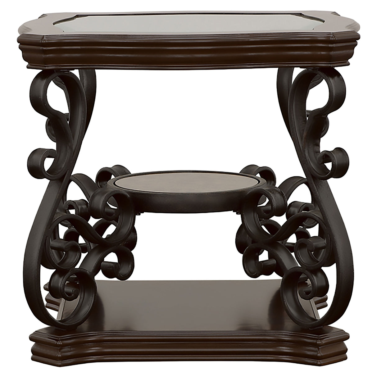 Laney 1-Shelf Glass Top Square End Table Deep Merlot