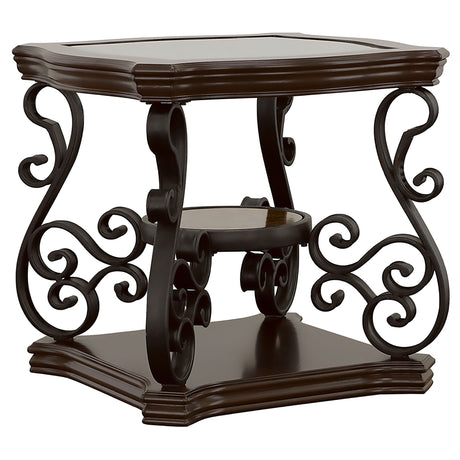 Laney 2-Piece Glass Top Coffee and End Table Set Dark Merlot