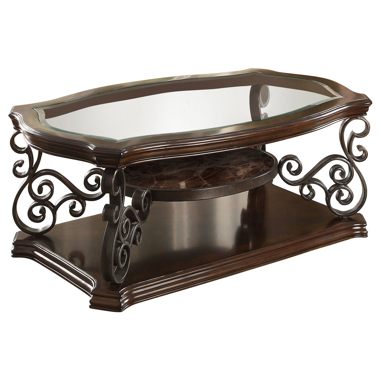 Laney 2-Piece Glass Top Coffee and End Table Set Dark Merlot
