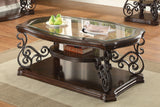 Laney 1-Shelf Glass Top Coffee Table, Dark Merlot