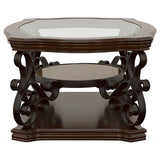 Laney 1-Shelf Glass Top Coffee Table, Dark Merlot