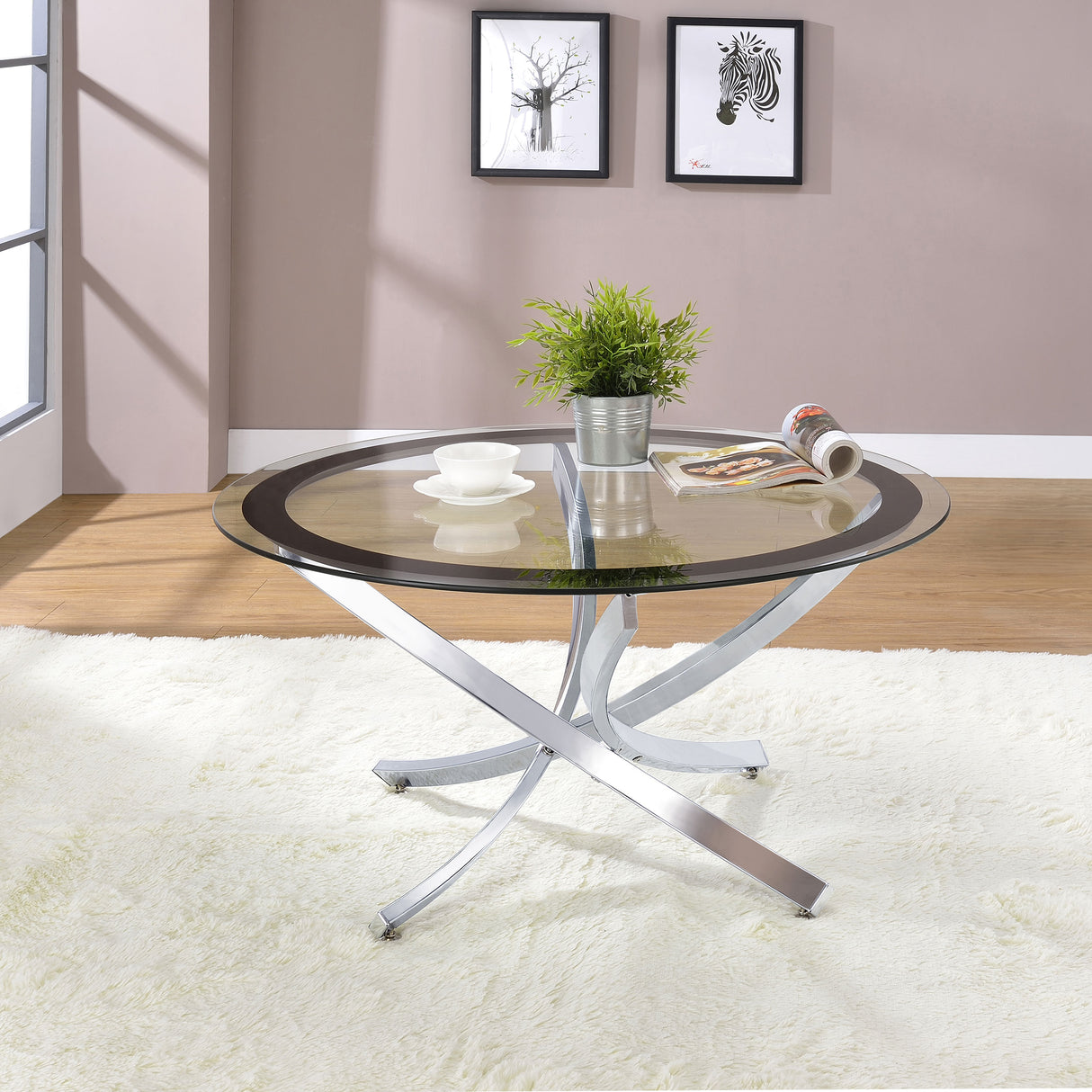 Brooke Round Glass Top Coffee Table Chrome Metal Base