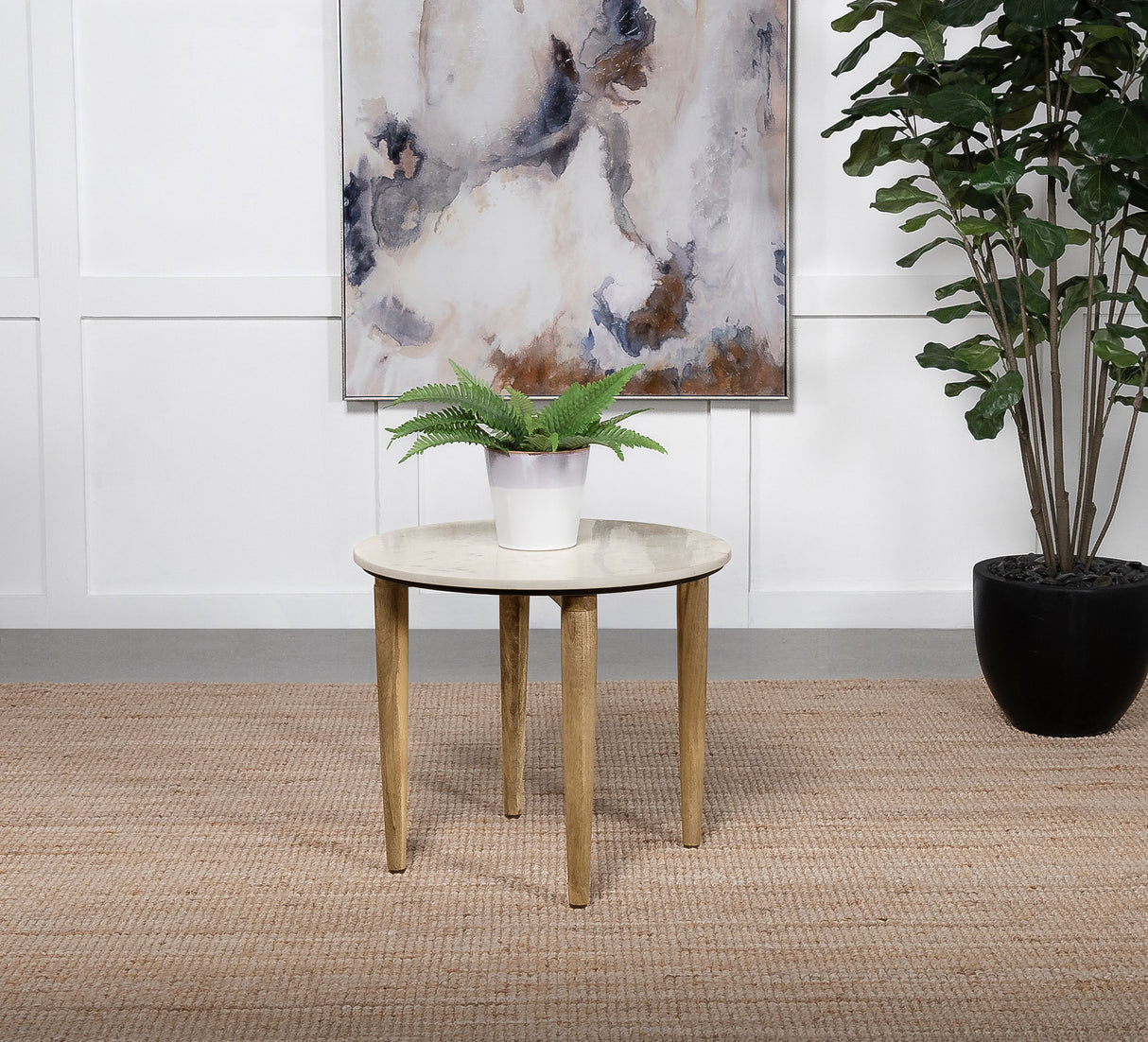 Aldis Round Marble Top Side Table - White and Natural