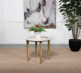 Aldis Round Marble Top Side Table - White and Natural