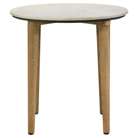 Aldis Round Marble Top Side Table - White and Natural