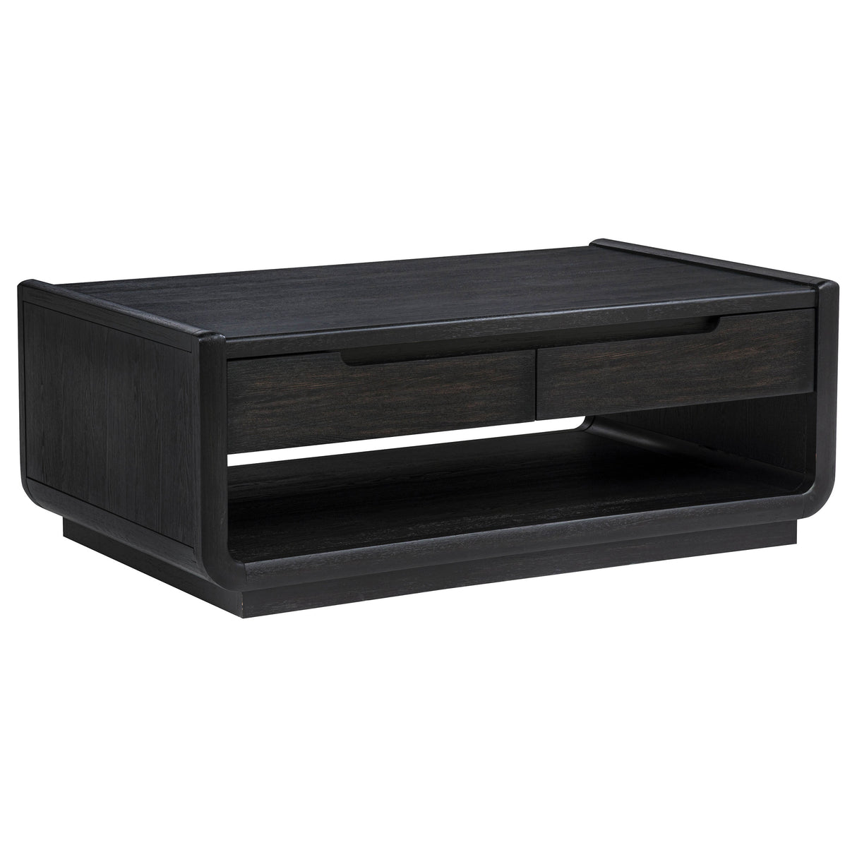 Leandro 2-Drawer Wood Cocktail Coffee Table in Burnished Black