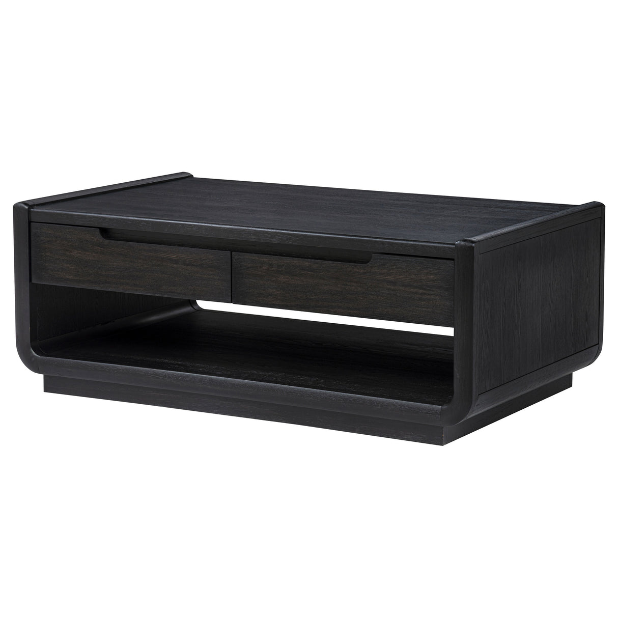 Leandro 2-Drawer Wood Cocktail Coffee Table in Burnished Black