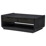 Leandro 2-Drawer Wood Cocktail Coffee Table in Burnished Black