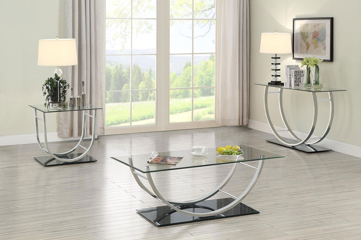 Danville U-Shaped Glass Top Console Table Chrome
