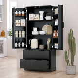 Fluted Kitchen Pantry Cabinet With 2 Large Drawers & 8 Door Spice Rack