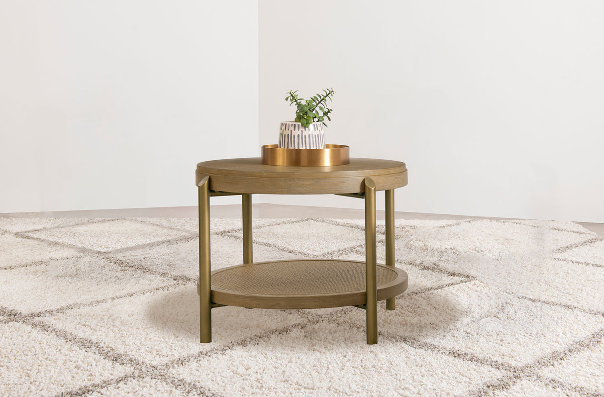 Arini Round End Table with Storage Shelf - Sand Wash