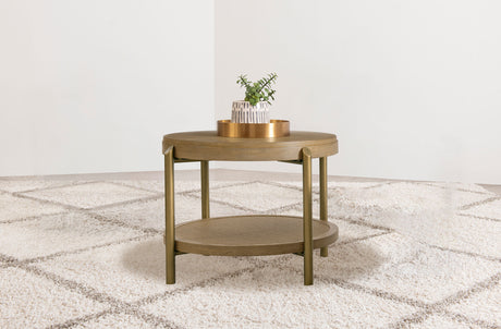 Arini Round End Table with Storage Shelf - Sand Wash