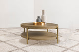 Arini Round Coffee Table with Storage Shelf, Sand Wash