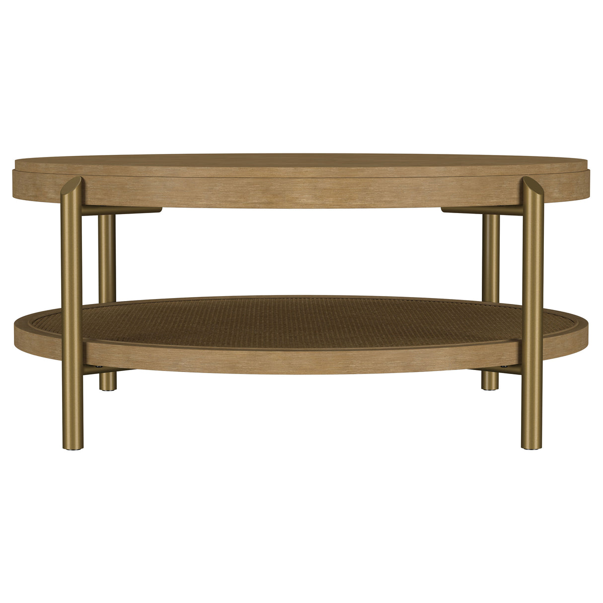 Arini Round Coffee Table with Storage Shelf, Sand Wash