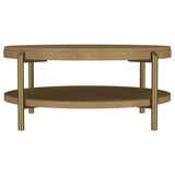 Arini Round Coffee Table with Storage Shelf, Sand Wash