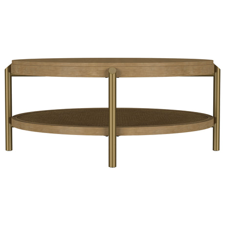 Arini Round Coffee Table with Storage Shelf, Sand Wash